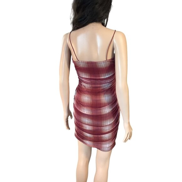 (5 for $25) Forever 21 Red Plaid Mesh Mini Dress size Small - Picture 3 of 7